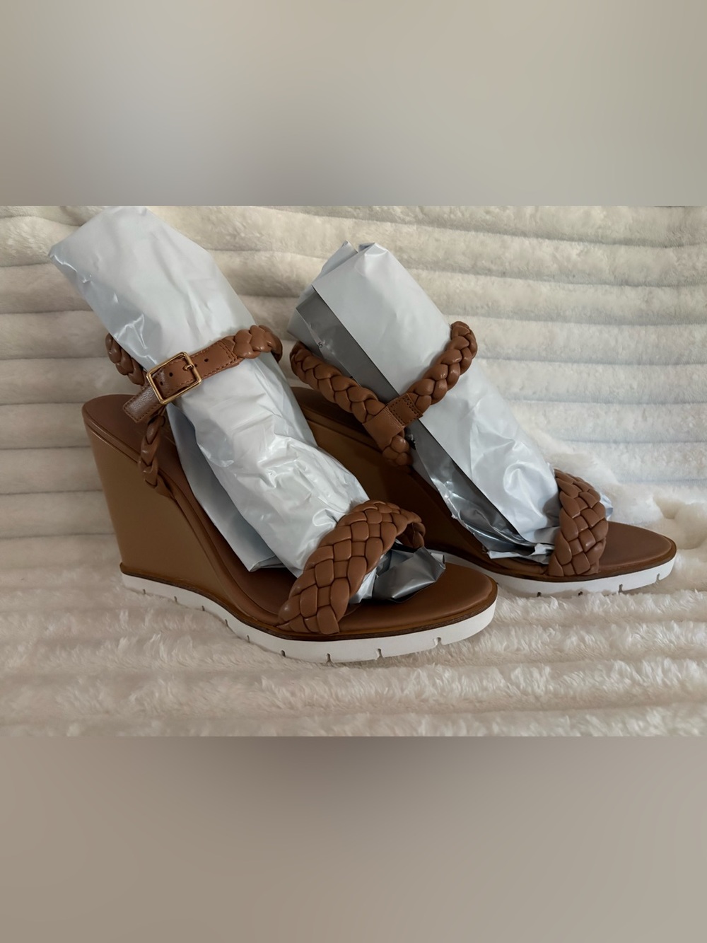 NIB Paolo Braided Cognac Wedge Sandals 11M
